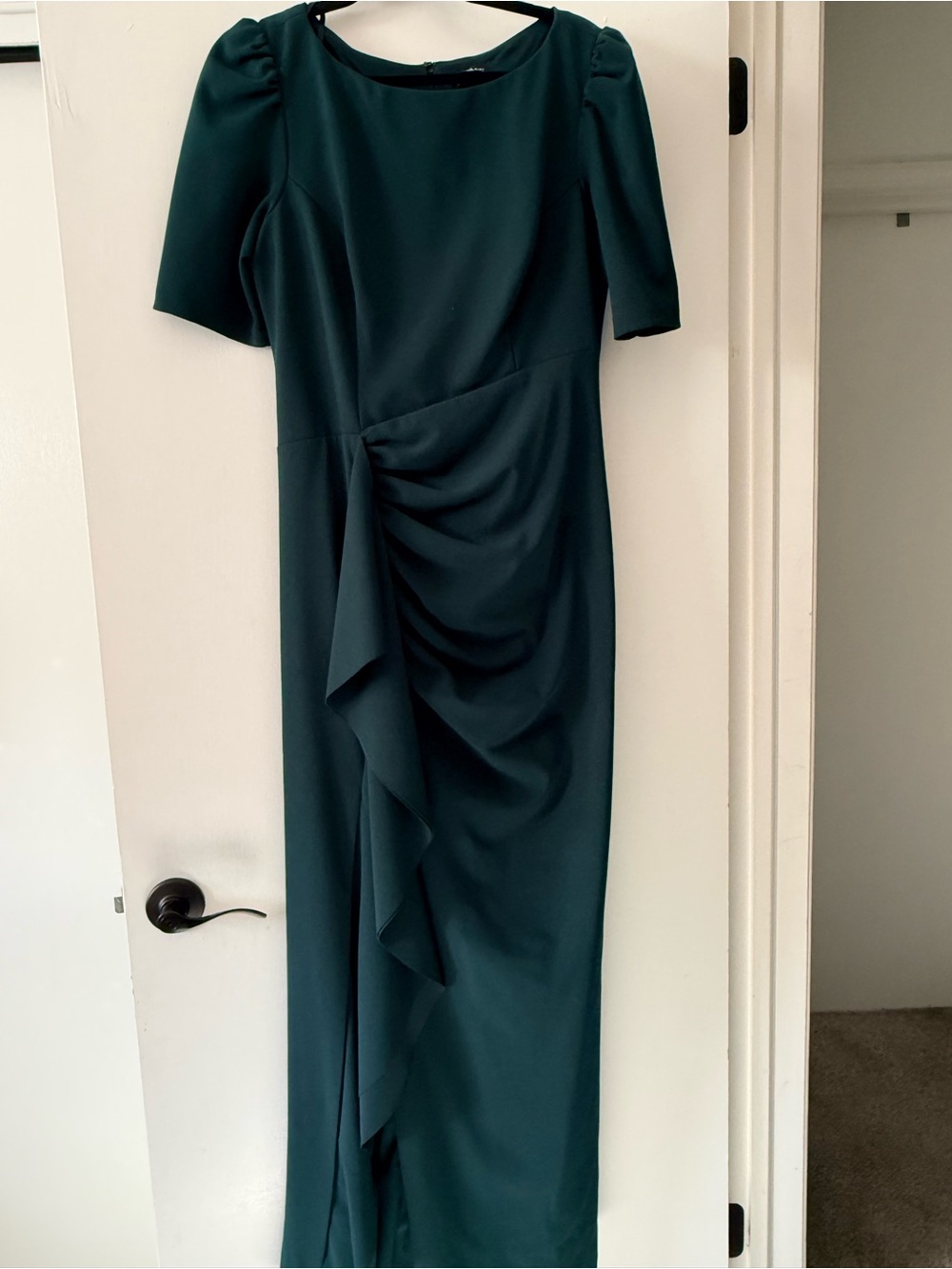 Xscape Teal Maxi Dress with Draped Ruffle Front